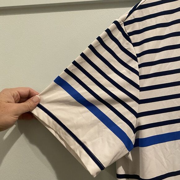 CHAPS Polo Mens Large White Striped Shirt Performance Golf Classic Preppy - Picture 5 of 11